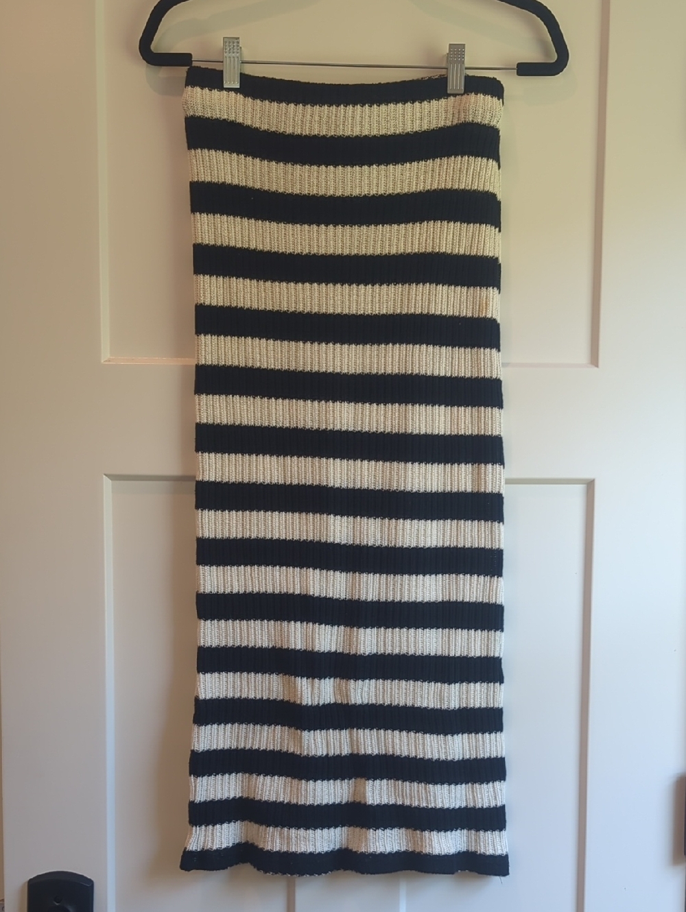 Zara Black and White Striped Knit Maxi Skirt